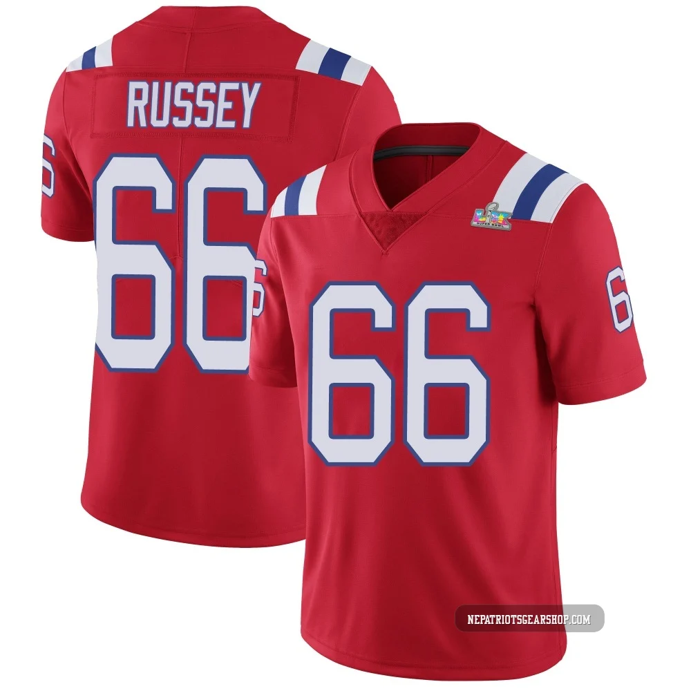Kody Russey ＃66 New England Patriots Limited Vapor Untouchable Alternate Super Bowl LX Patch Jersey - Men's Red