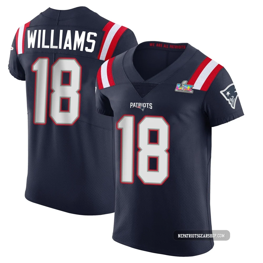 Kyle Williams ＃18 New England Patriots Elite Team Color Vapor Untouchable Super Bowl LX Patch Jersey - Men's Navy