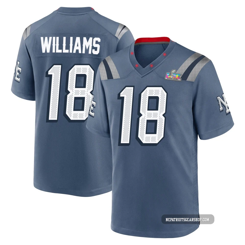 Kyle Williams ＃18 New England Patriots Game Storm 2025 Rivalries Collection Super Bowl LX Patch Jersey - Youth Blue