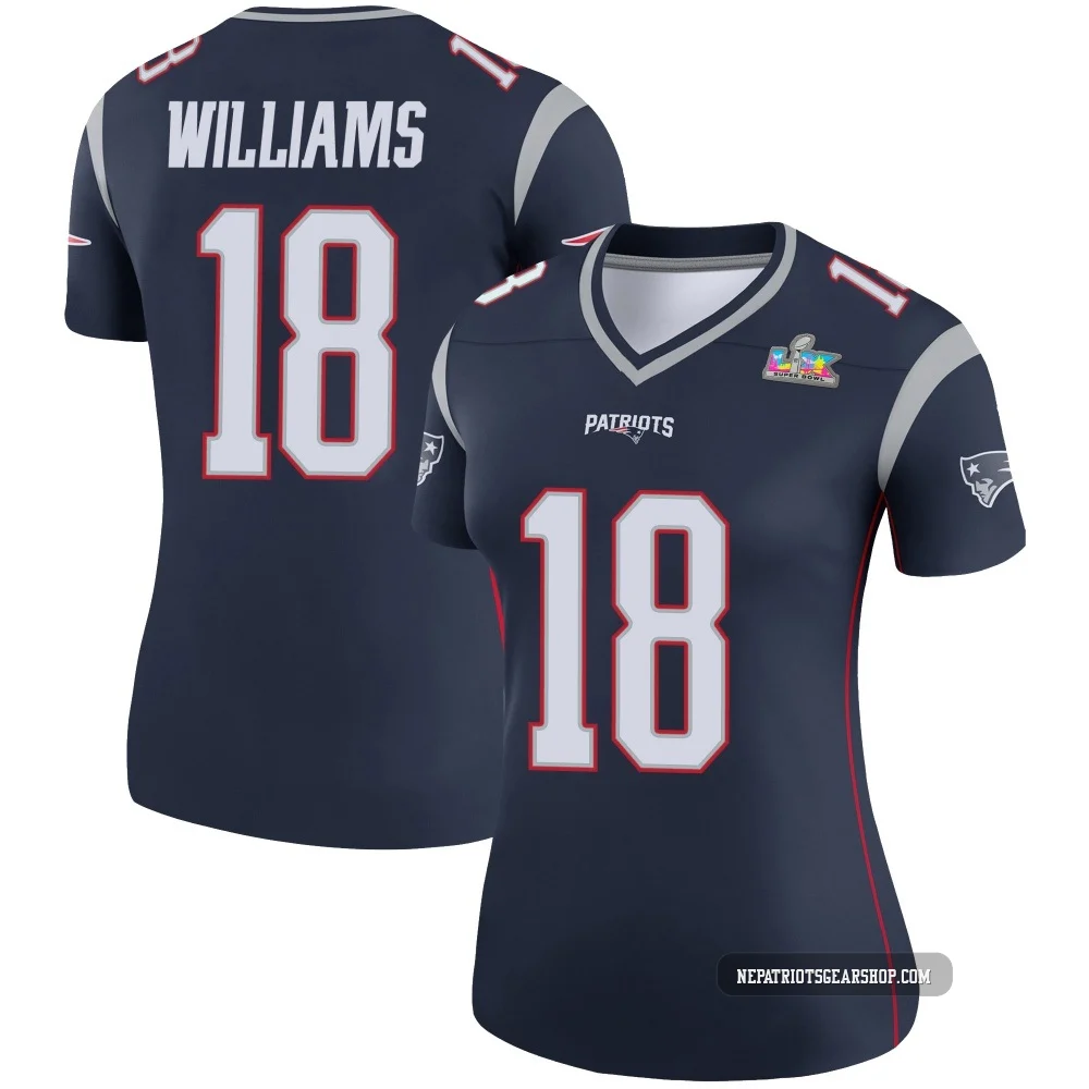 Kyle Williams ＃18 New England Patriots Legend Super Bowl LX Patch Jersey - Women's Navy