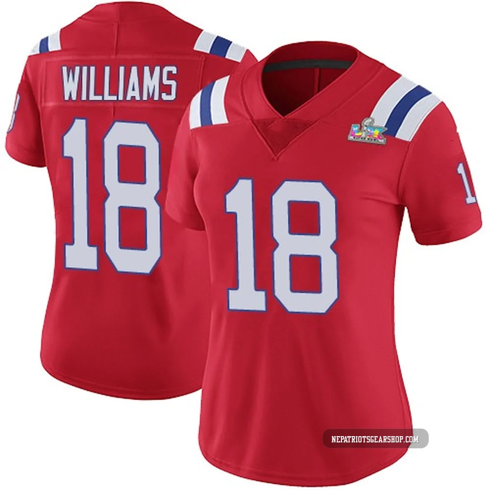 Kyle Williams ＃18 New England Patriots Limited Vapor Untouchable Alternate Super Bowl LX Patch Jersey - Women's Red