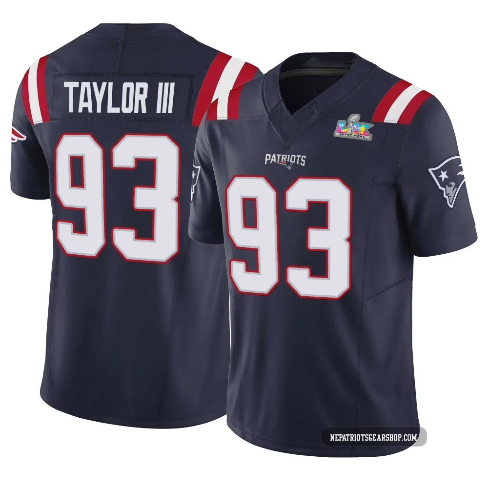 Leonard Taylor III ＃93 New England Patriots Limited Vapor F.U.S.E. Super Bowl LX Patch Jersey - Youth Navy