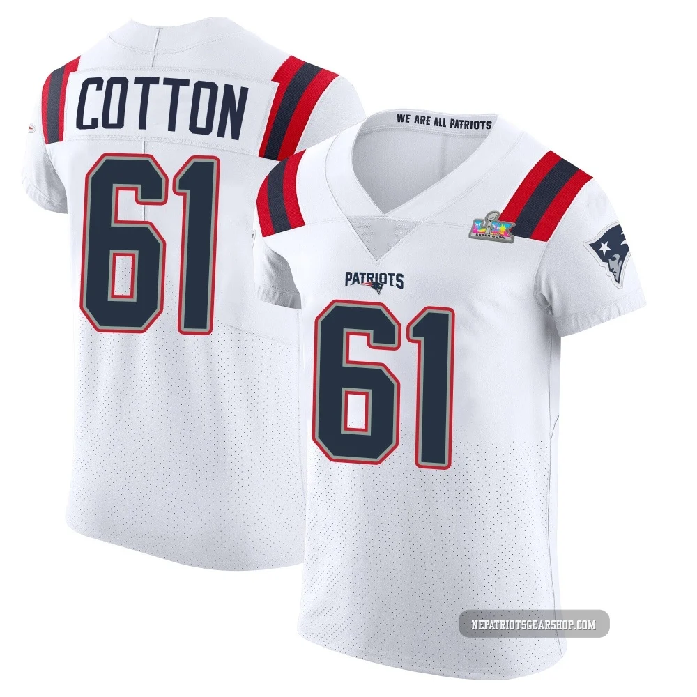 Lester Cotton ＃61 New England Patriots Elite Vapor Untouchable Super Bowl LX Patch Jersey - Men's White