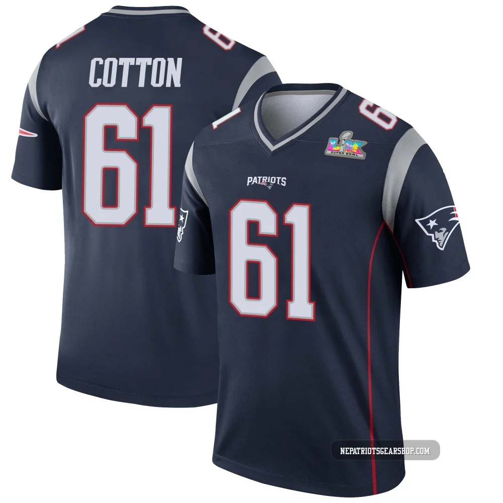 Lester Cotton ＃61 New England Patriots Legend Super Bowl LX Patch Jersey - Men's Navy