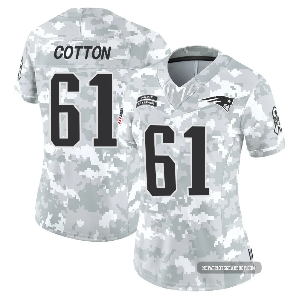 Lester Cotton ＃61 New England Patriots Limited 2024 Salute to Service Jersey - Women's Arctic Camo
