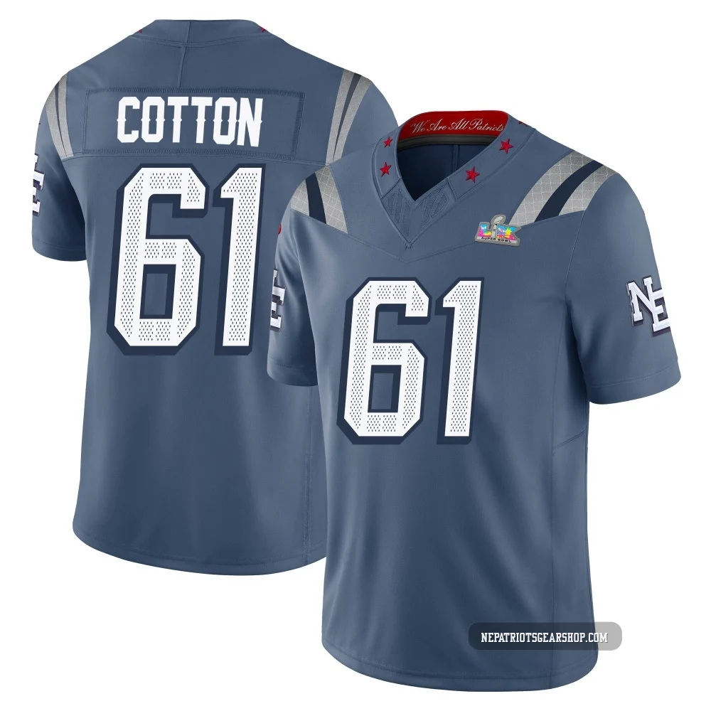Lester Cotton ＃61 New England Patriots Limited Storm 2025 Rivalries Collection Super Bowl LX Patch Jersey - Men's Blue