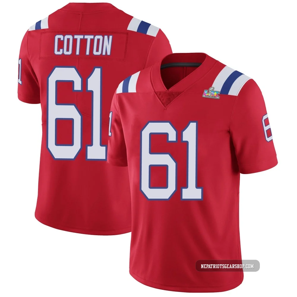 Lester Cotton ＃61 New England Patriots Limited Vapor Untouchable Alternate Super Bowl LX Patch Jersey - Youth Red