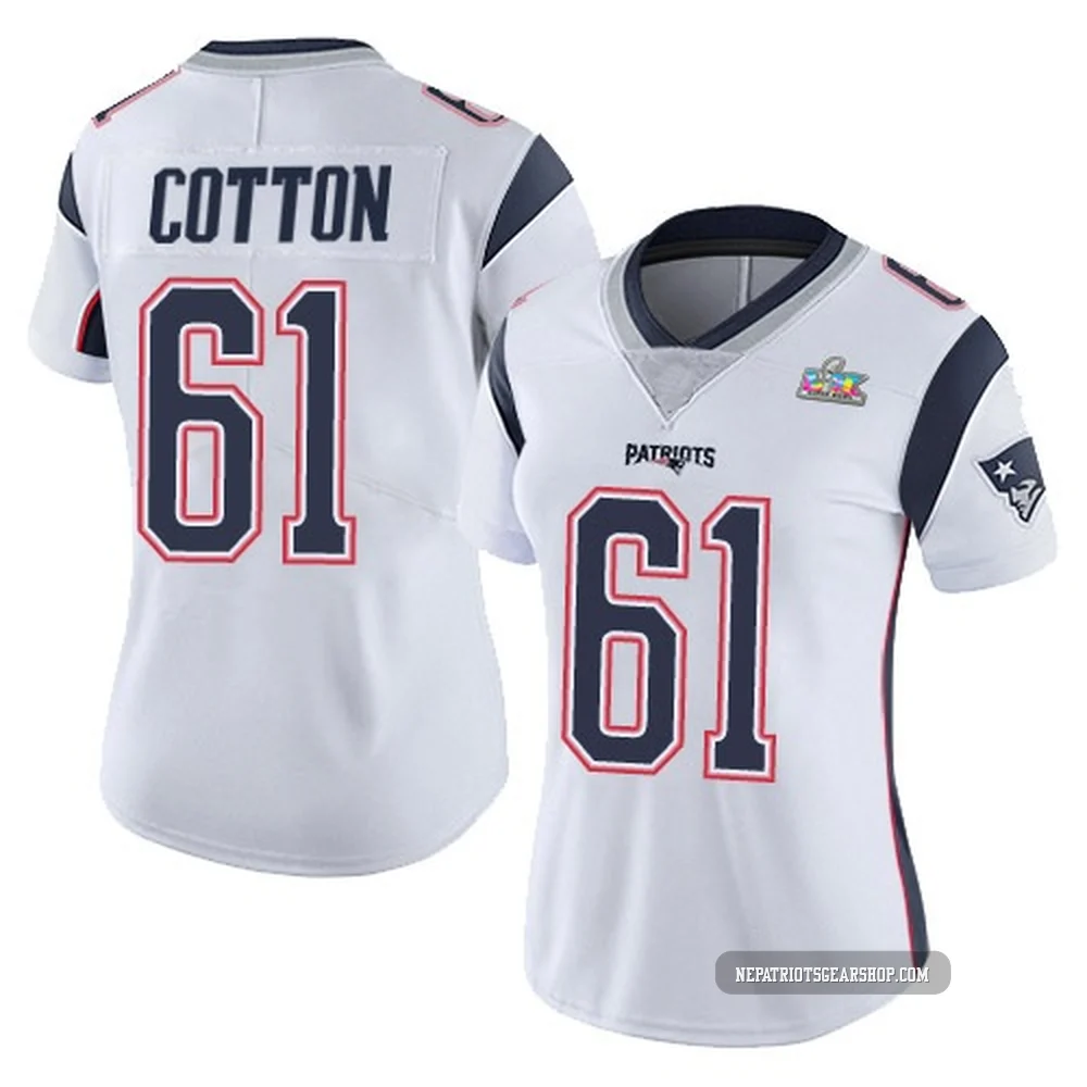 Lester Cotton ＃61 New England Patriots Limited Vapor Untouchable Super Bowl LX Patch Jersey - Women's White