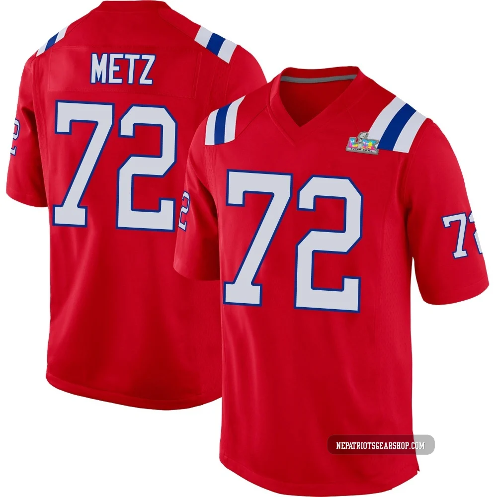 Lorenz Metz ＃72 New England Patriots Game Alternate Super Bowl LX Patch Jersey - Youth Red