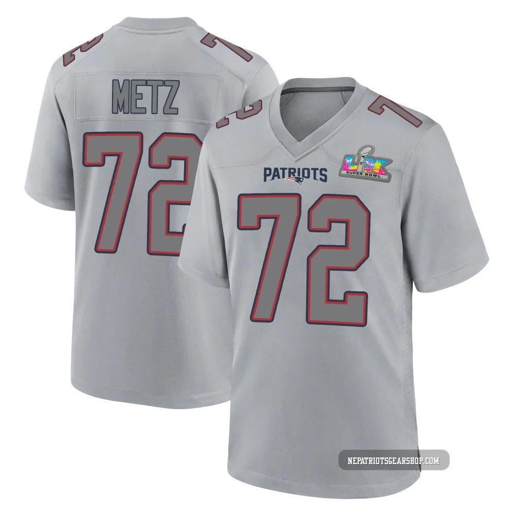 Lorenz Metz ＃72 New England Patriots Game Silver Atmosphere Fashion Super Bowl LX Patch Jersey - Youth