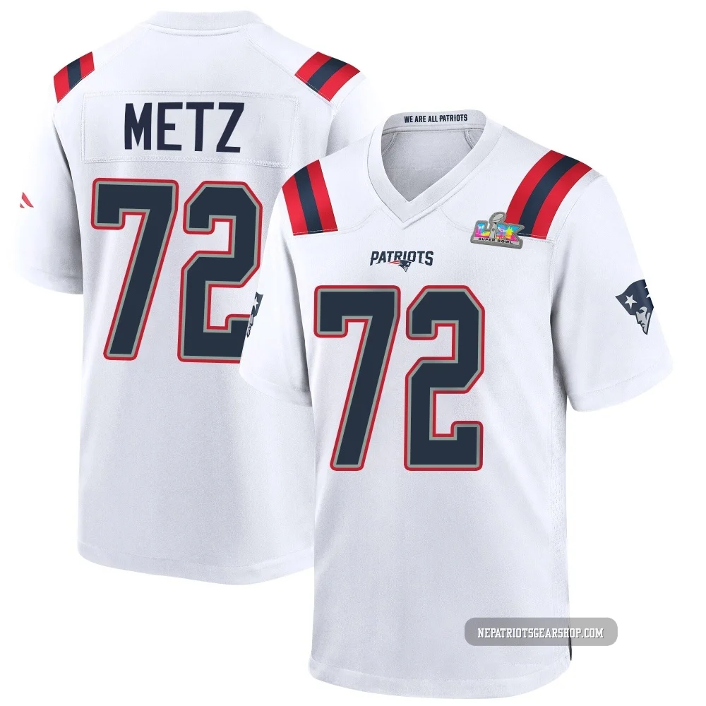 Lorenz Metz ＃72 New England Patriots Game Super Bowl LX Patch Jersey - Men's White