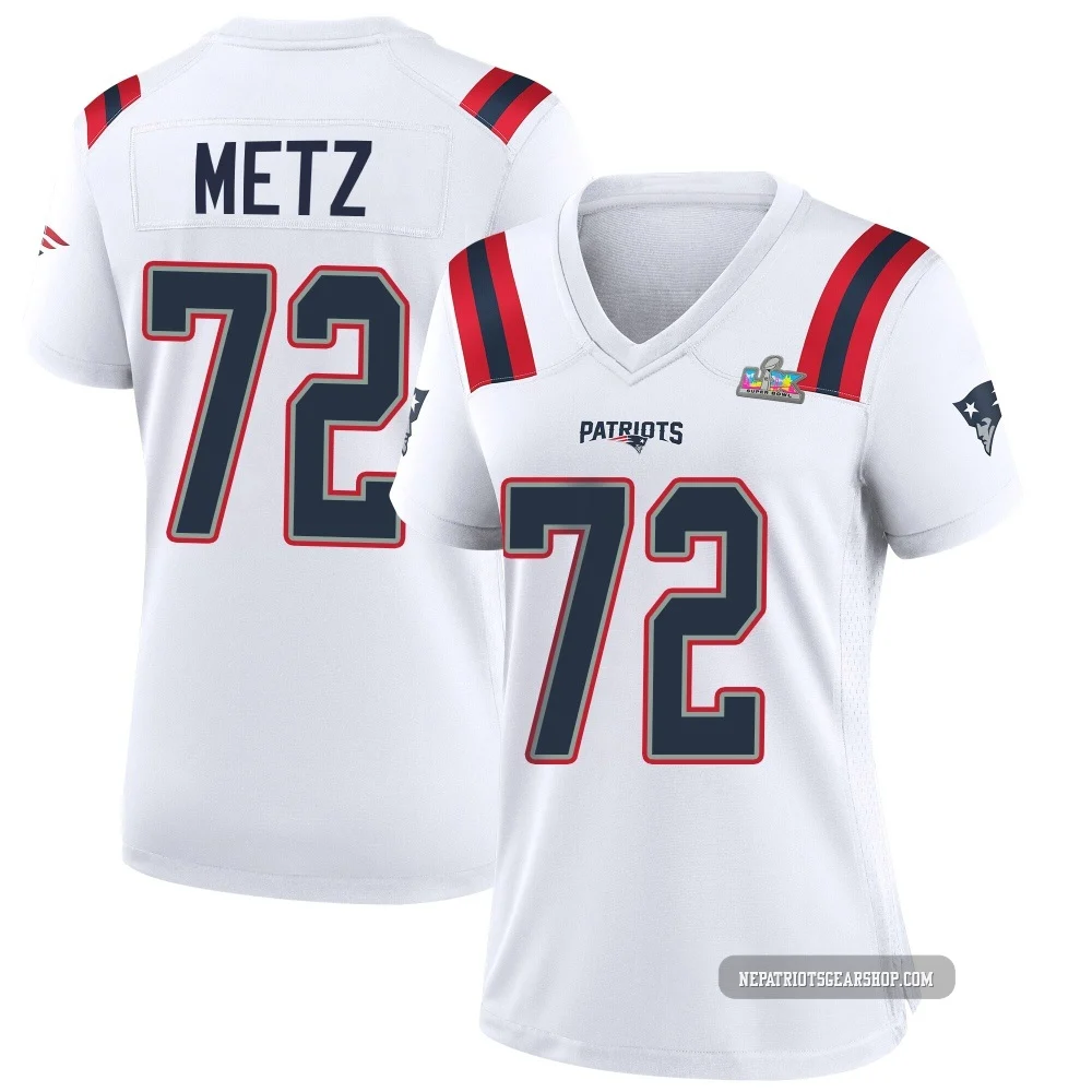 Lorenz Metz ＃72 New England Patriots Game Super Bowl LX Patch Jersey - Women's White