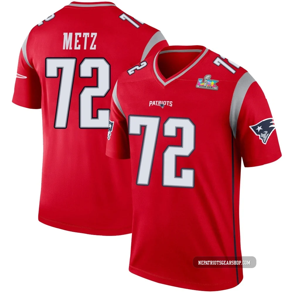 Lorenz Metz ＃72 New England Patriots Legend Inverted Super Bowl LX Patch Jersey - Men's Red