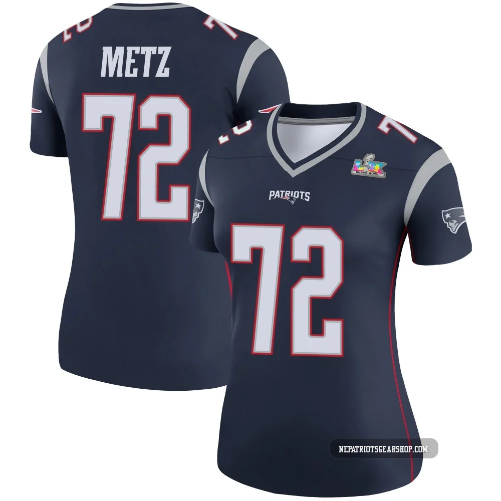Lorenz Metz ＃72 New England Patriots Legend Super Bowl LX Patch Jersey - Women's Navy