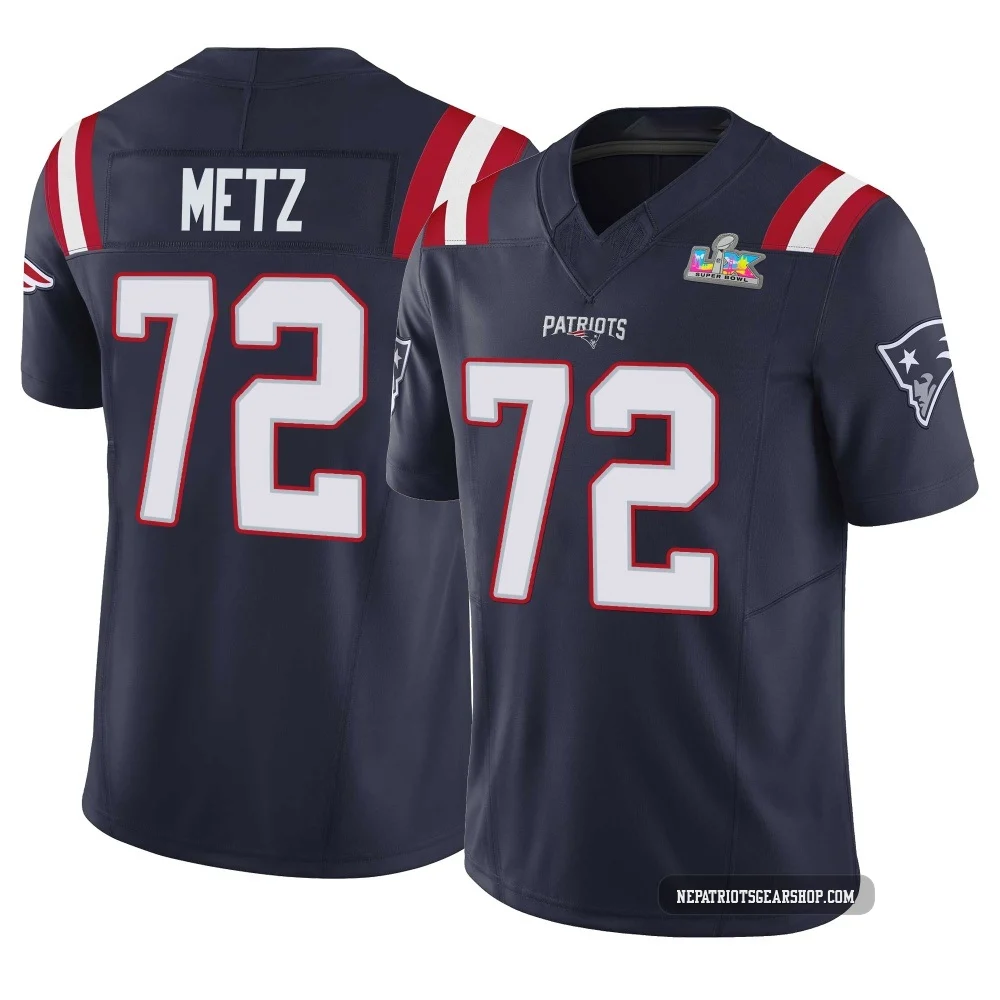 Lorenz Metz ＃72 New England Patriots Limited Vapor F.U.S.E. Super Bowl LX Patch Jersey - Men's Navy