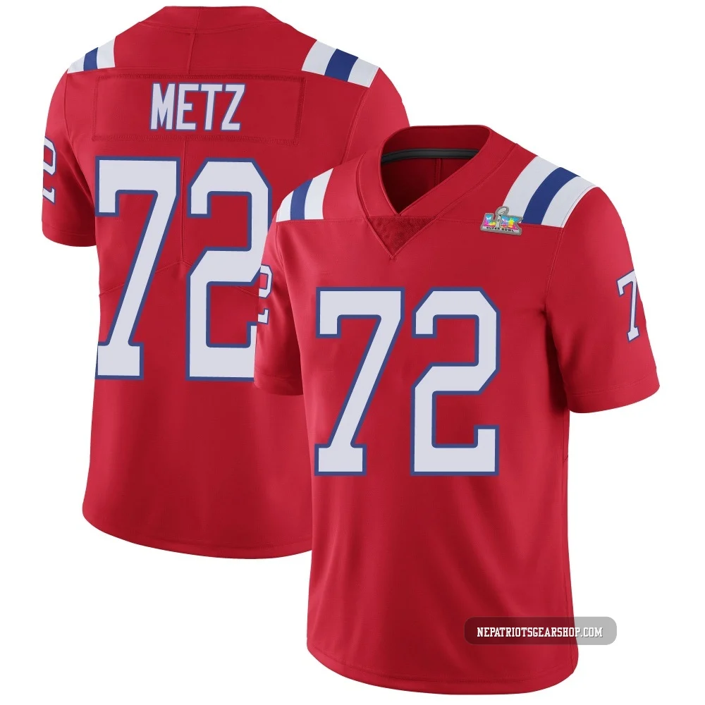 Lorenz Metz ＃72 New England Patriots Limited Vapor Untouchable Alternate Super Bowl LX Patch Jersey - Youth Red