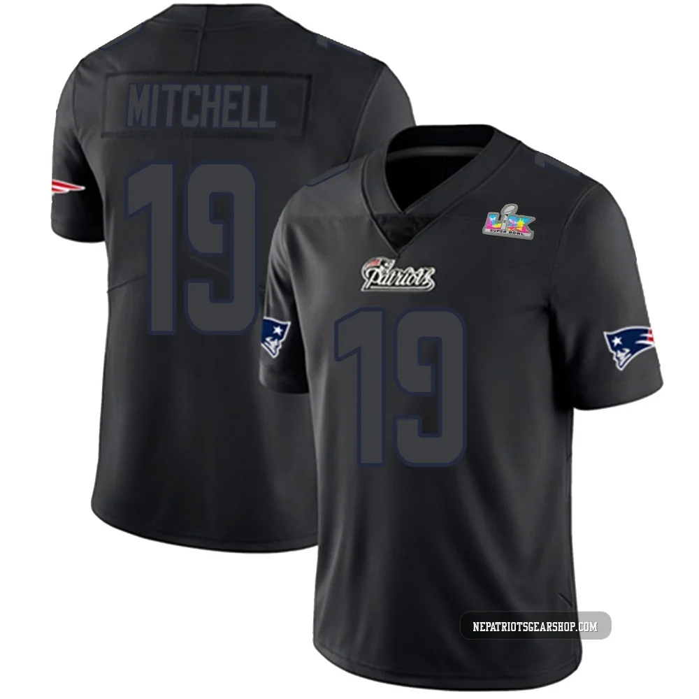 Malcolm Mitchell ＃19 New England Patriots Limited Super Bowl LX Patch Jersey - Youth Black Impact