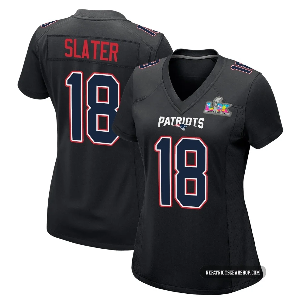 Matthew Slater ＃18 New England Patriots Game Carbon Fashion Super Bowl LX Patch Jersey - Women's Black