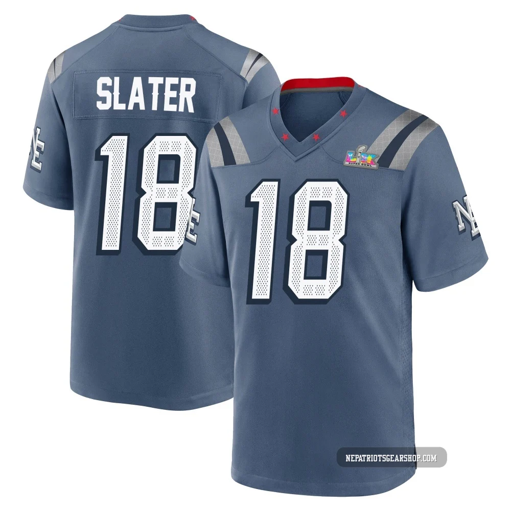 Matthew Slater ＃18 New England Patriots Game Storm 2025 Rivalries Collection Super Bowl LX Patch Jersey - Men's Blue