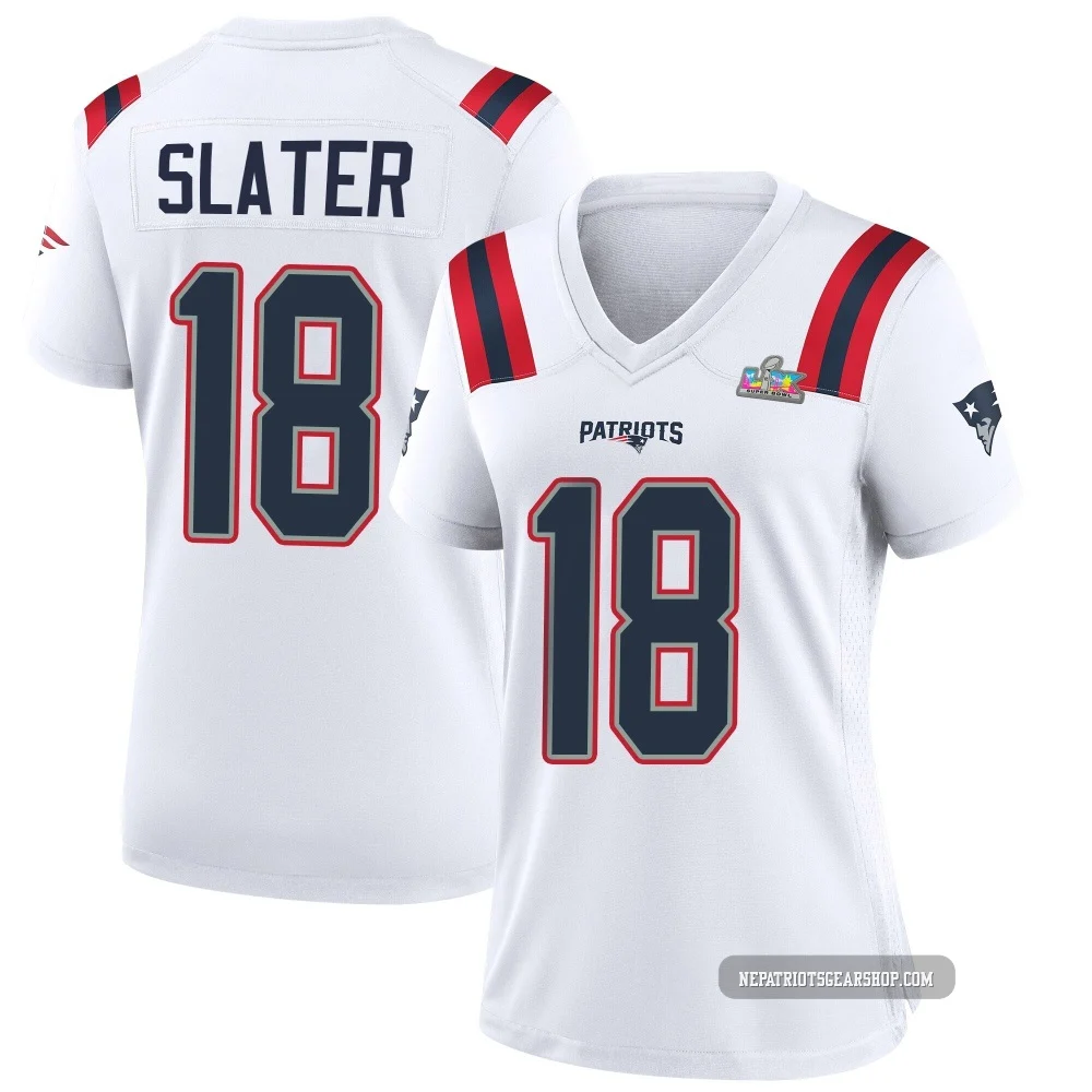 Matthew Slater ＃18 New England Patriots Game Super Bowl LX Patch Jersey - Women's White