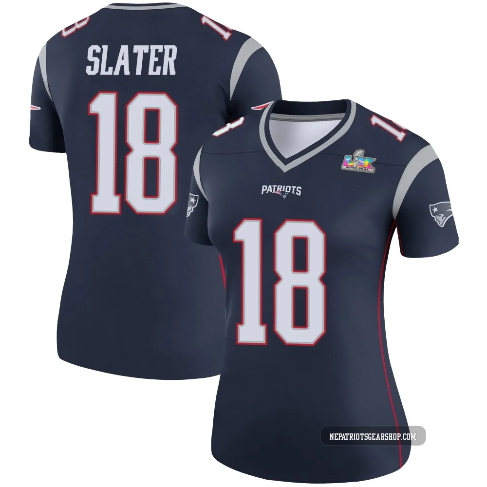 Matthew Slater ＃18 New England Patriots Legend Super Bowl LX Patch Jersey - Women's Navy