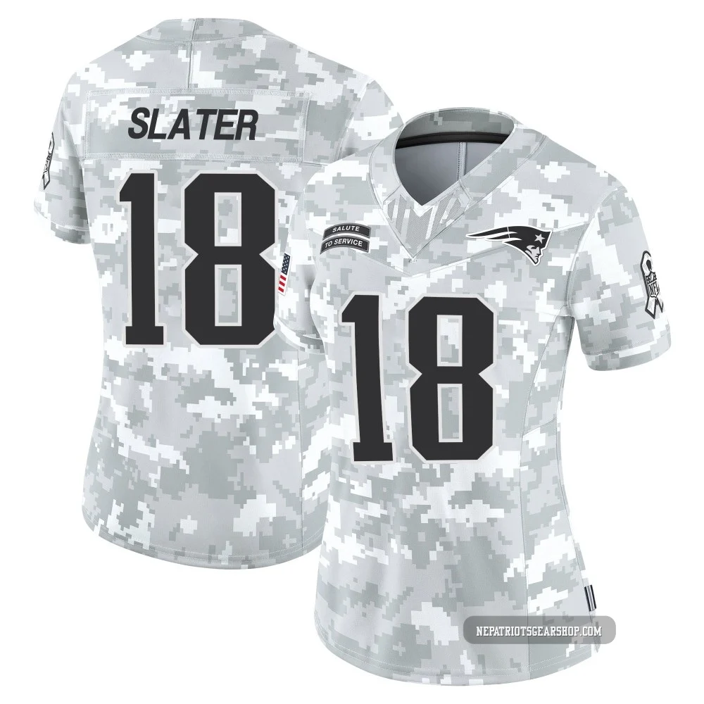Matthew Slater ＃18 New England Patriots Limited 2024 Salute to Service Jersey - Women's Arctic Camo