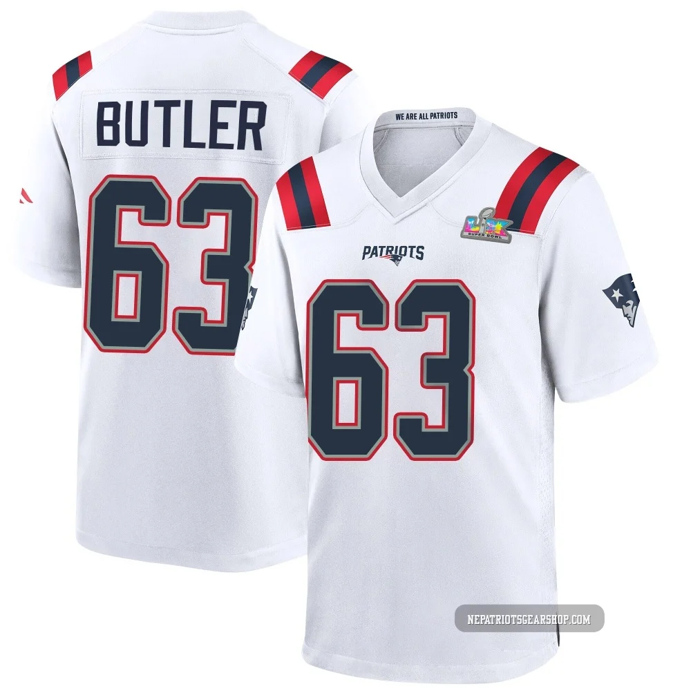 Mehki Butler ＃63 New England Patriots Game Super Bowl LX Patch Jersey - Youth White