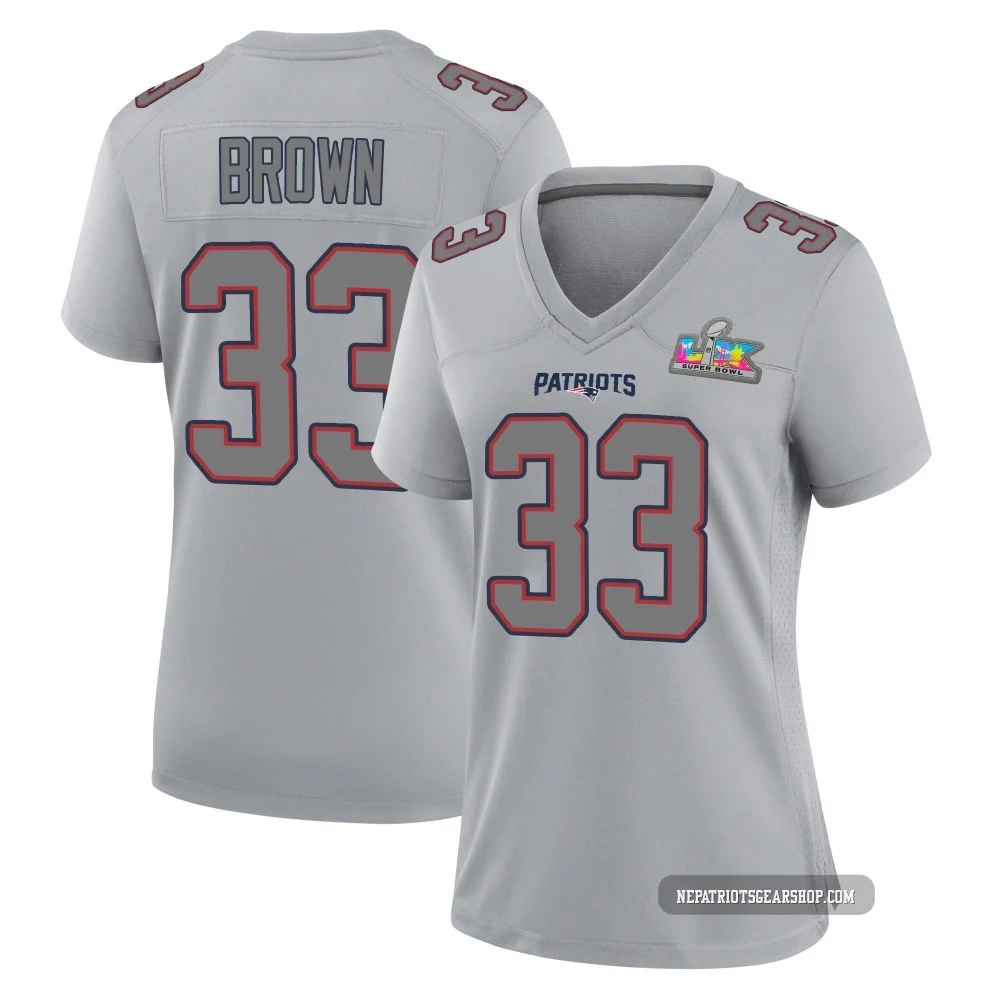 Mike Brown ＃33 New England Patriots Game Silver Atmosphere Fashion Super Bowl LX Patch Jersey - Women's