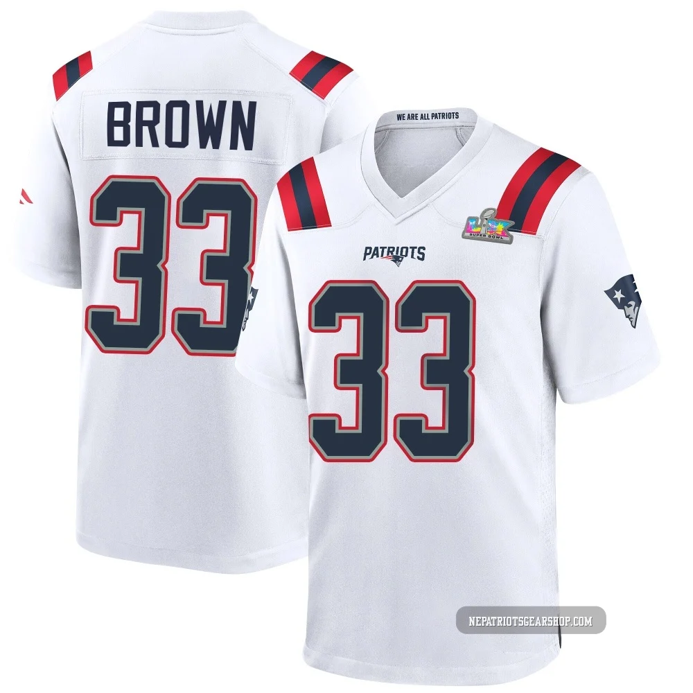 Mike Brown ＃33 New England Patriots Game Super Bowl LX Patch Jersey - Youth White