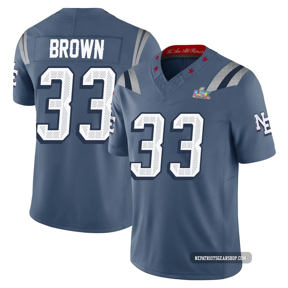 Mike Brown ＃33 New England Patriots Limited Storm 2025 Rivalries Collection Super Bowl LX Patch Jersey - Men's Blue