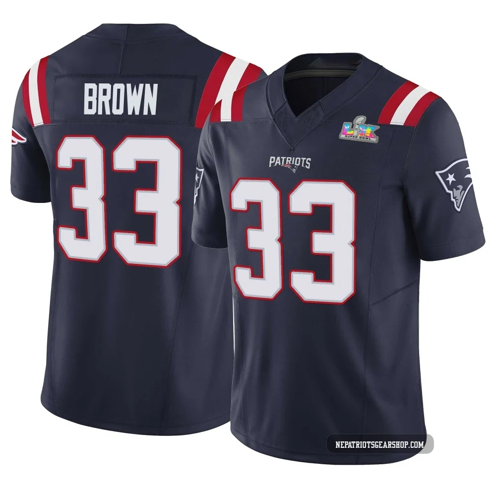 Mike Brown ＃33 New England Patriots Limited Vapor F.U.S.E. Super Bowl LX Patch Jersey - Men's Navy