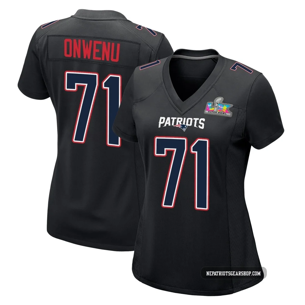Mike Onwenu ＃71 New England Patriots Game Carbon Fashion Super Bowl LX Patch Jersey - Women's Black