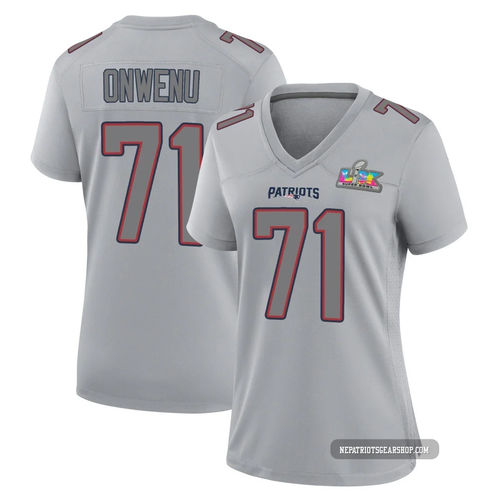 Mike Onwenu ＃71 New England Patriots Game Silver Atmosphere Fashion Super Bowl LX Patch Jersey - Women's