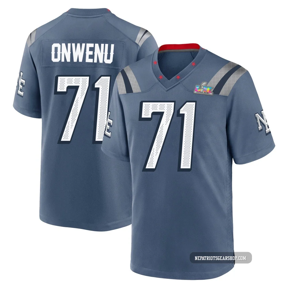 Mike Onwenu ＃71 New England Patriots Game Storm 2025 Rivalries Collection Super Bowl LX Patch Jersey - Youth Blue