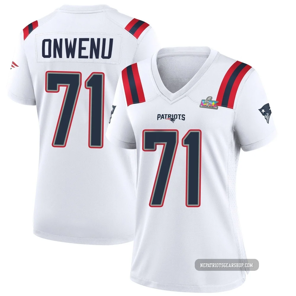 Mike Onwenu ＃71 New England Patriots Game Super Bowl LX Patch Jersey - Women's White