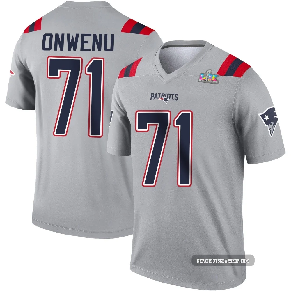 Mike Onwenu ＃71 New England Patriots Legend Inverted Super Bowl LX Patch Jersey - Youth Gray