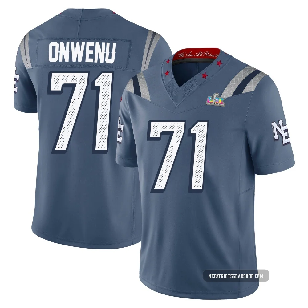 Mike Onwenu ＃71 New England Patriots Limited Storm 2025 Rivalries Collection Super Bowl LX Patch Jersey - Youth Blue