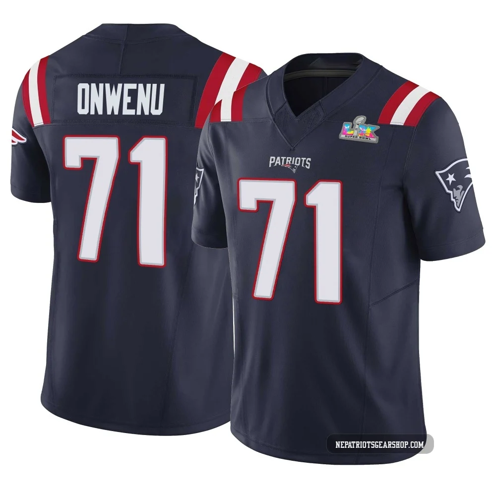 Mike Onwenu ＃71 New England Patriots Limited Vapor F.U.S.E. Super Bowl LX Patch Jersey - Youth Navy