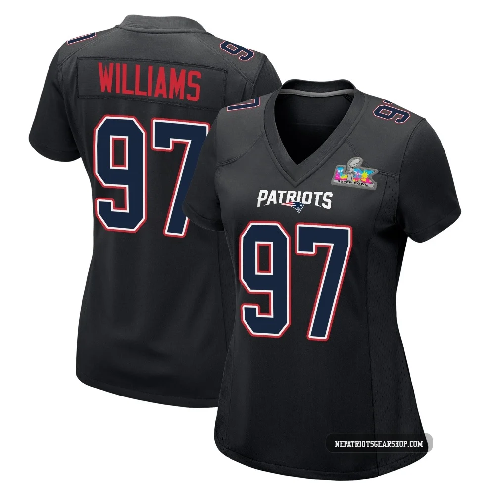 Milton Williams ＃97 New England Patriots Game Carbon Fashion Super Bowl LX Patch Jersey - Women's Black