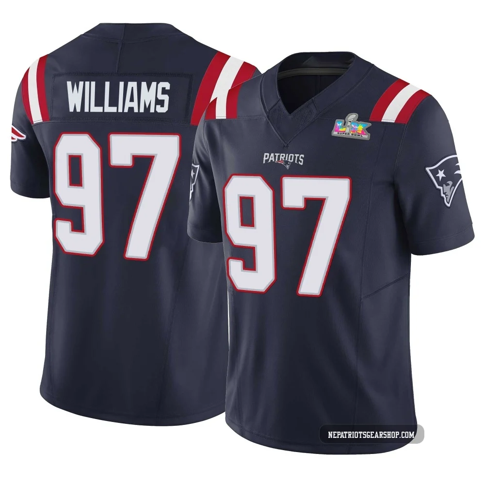 Milton Williams ＃97 New England Patriots Limited Vapor F.U.S.E. Super Bowl LX Patch Jersey - Youth Navy