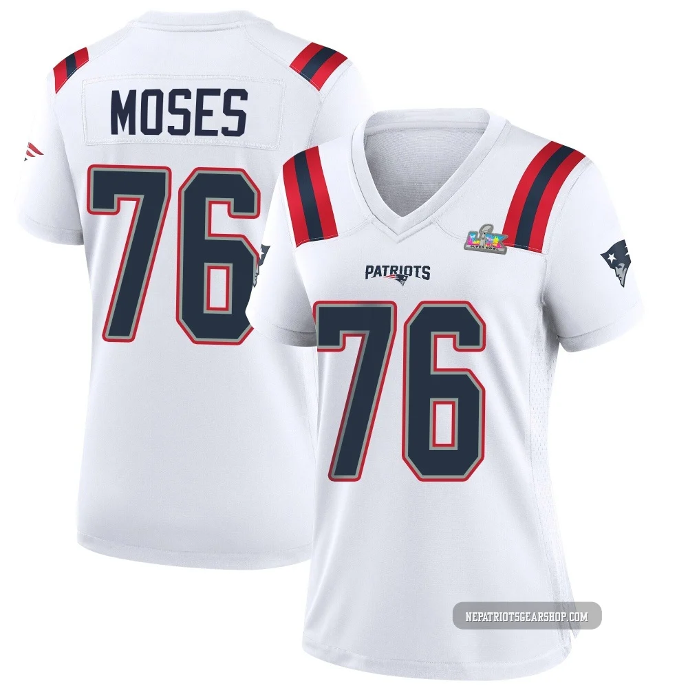 Morgan Moses ＃76 New England Patriots Game Super Bowl LX Patch Jersey - Women's White