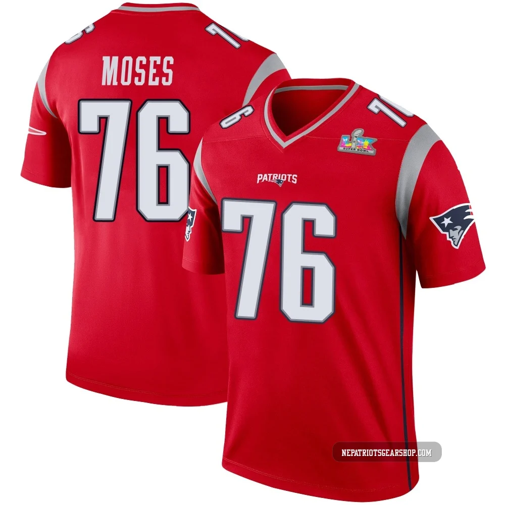 Morgan Moses ＃76 New England Patriots Legend Inverted Super Bowl LX Patch Jersey - Youth Red