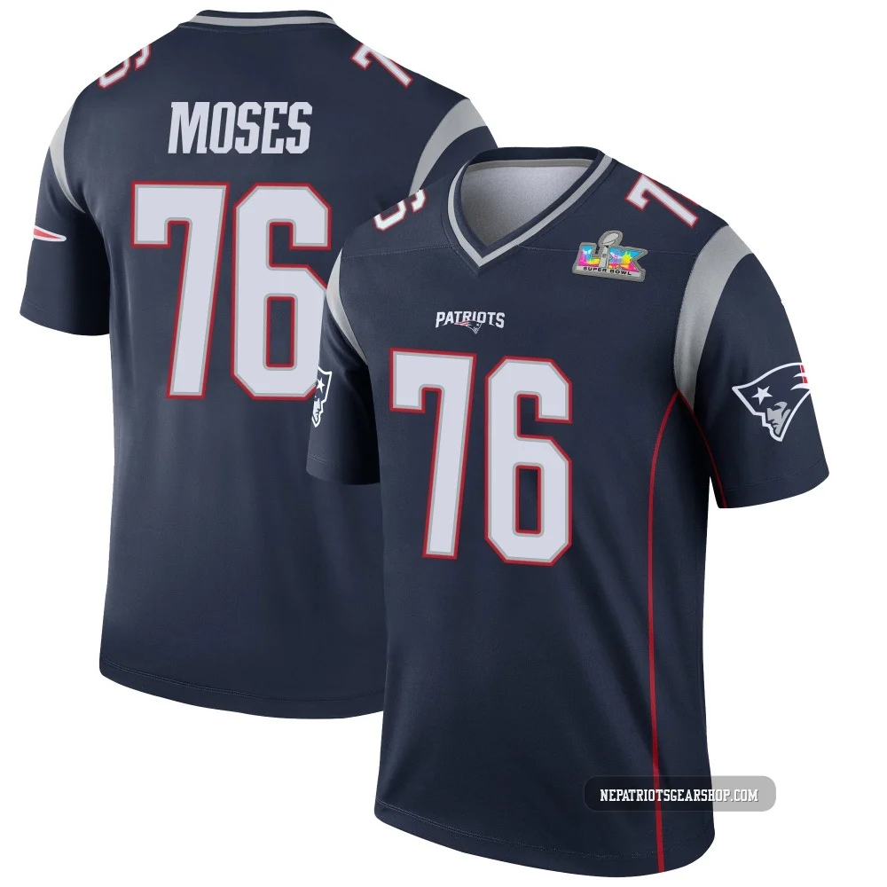 Morgan Moses ＃76 New England Patriots Legend Super Bowl LX Patch Jersey - Youth Navy