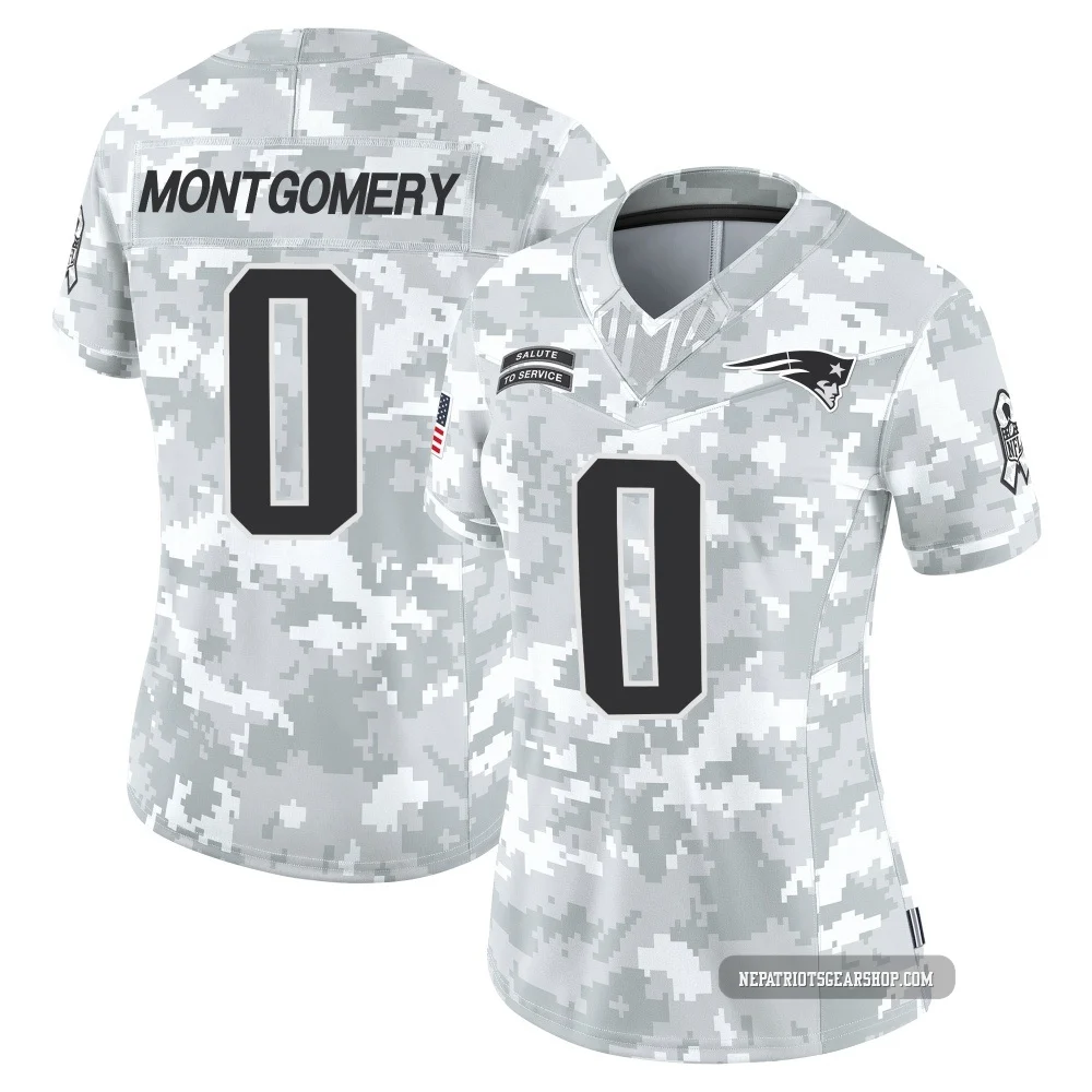 Myles Montgomery ＃0 New England Patriots Limited 2024 Salute to Service Jersey - Women's Arctic Camo