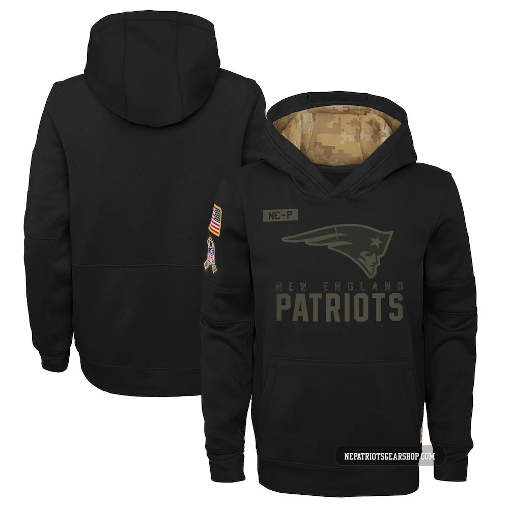 New England Patriots 2020 Salute to Service Pullover Performance Hoodie - Youth Black