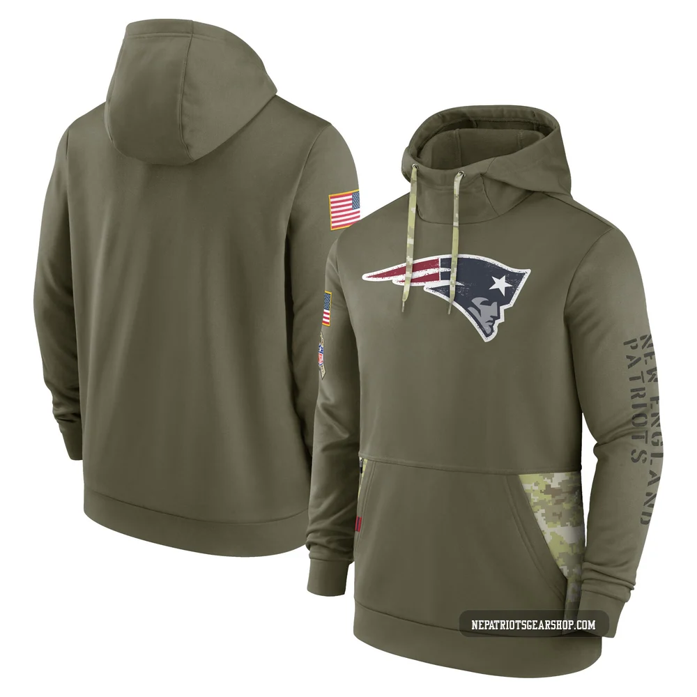 New England Patriots 2022 Salute to Service Therma Performance Pullover Hoodie - Men's Olive
