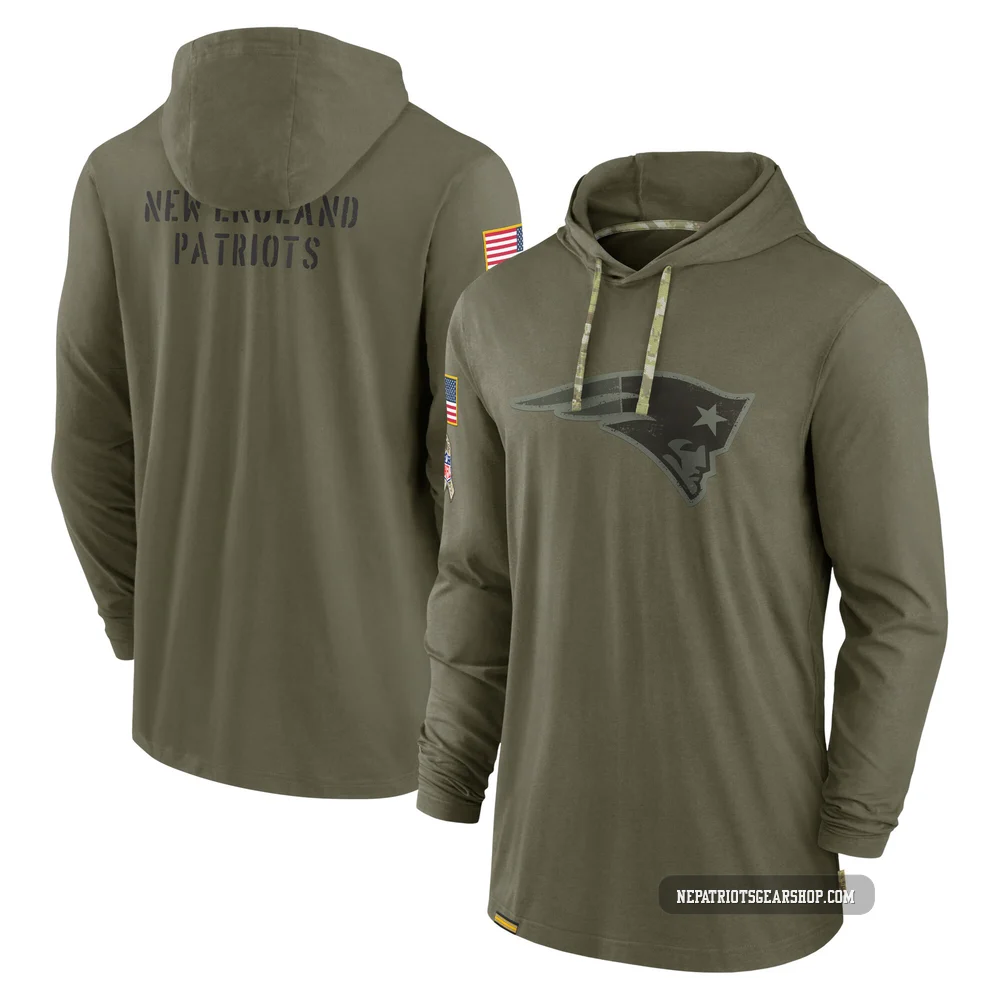 New England Patriots 2022 Salute to Service Tonal Pullover Hoodie - Men's Olive