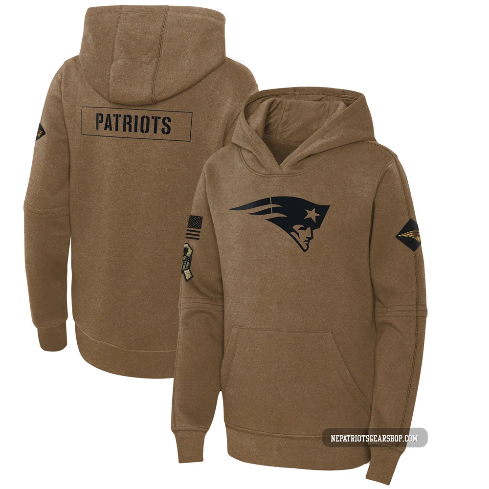 New England Patriots 2023 Salute to Service Club Fleece Pullover Hoodie - Youth Brown
