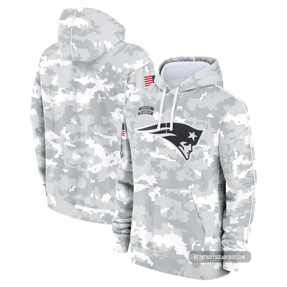 New England Patriots 2024 Salute to Service Club Fleece Pullover Hoodie - Men's Arctic Camo