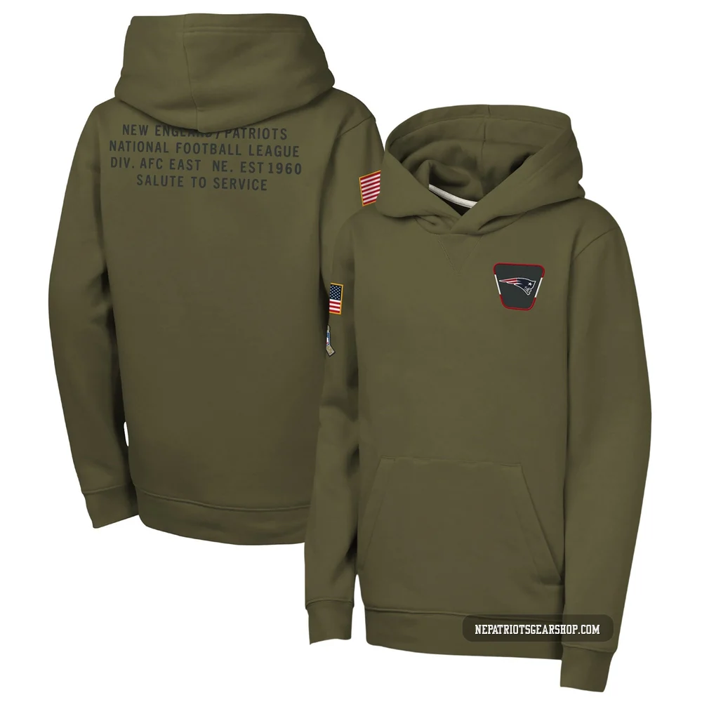 New England Patriots 2025 Salute to Service Club Fleece Hoodie - Youth Olive